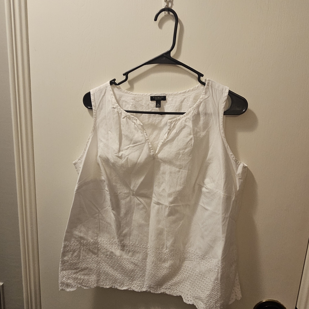 Talbots White Eyelet Trim Blouse